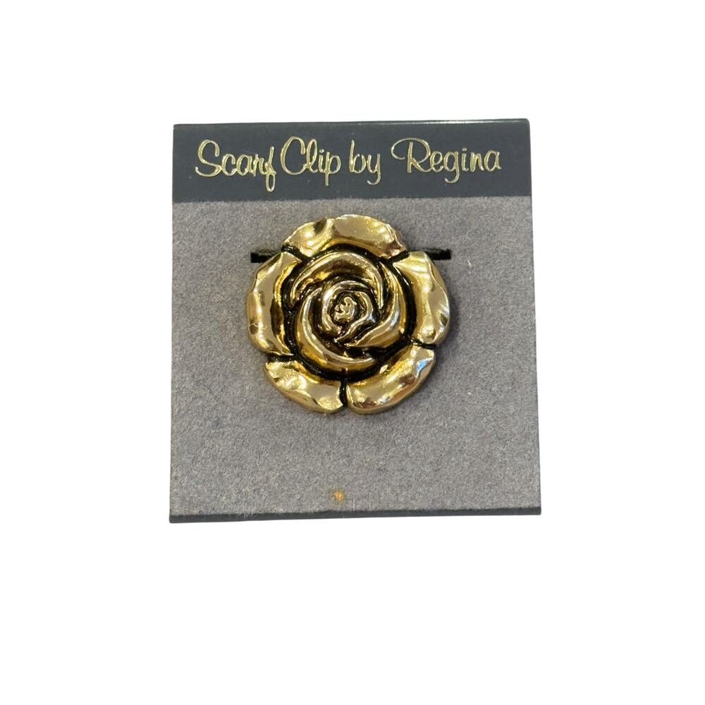 ViNTaGe Regina Gold Rose Flower Scarf Clip on Card